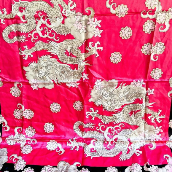 Vintage Basler Pink Dragon Floral Print Hand Rolled edge Silk Scarf - Picture 5 of 7